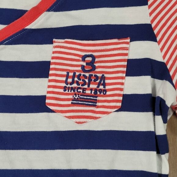 🔺️US Polo Assn Blue & White Stripe Vneck Short Sleeve Top Large - Picture 4 of 8